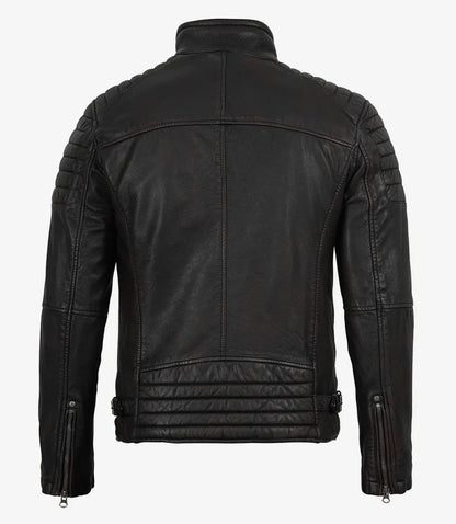Mens Black Washed Maroon Tone Cafe Racer Leather Jacket