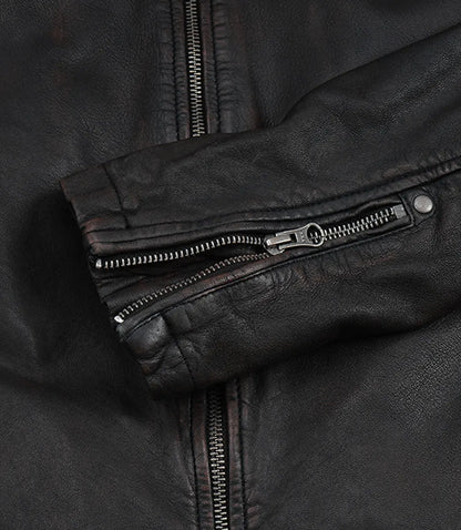 Mens Black Washed Maroon Tone Cafe Racer Leather Jacket