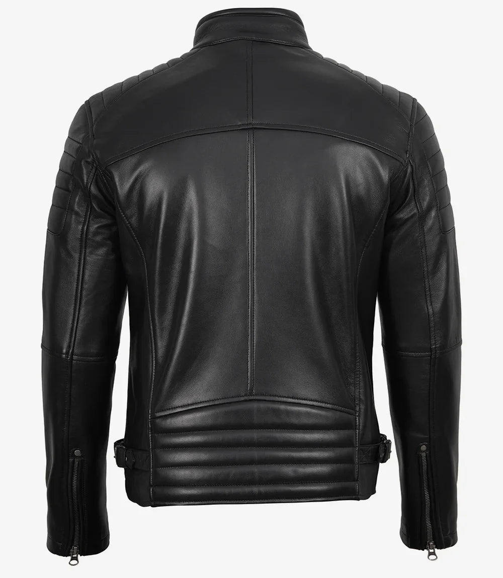 Men's Real Leather Black Biker Style Jacket