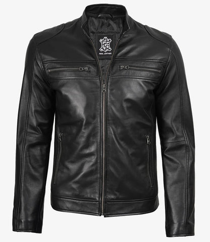 Mens Real Leather Black Biker Style Jacket