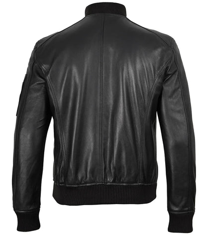 Men's Black Real Leather Bomber Jacket – Minimalist Edition