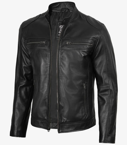 Mens Real Leather Black Biker Style Jacket