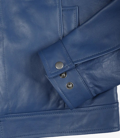 Men's Blue Real Leather Harrington Jacket