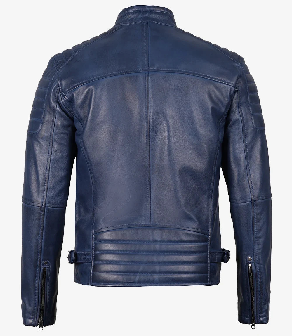 Men's Blue Quilted Lambskin Cafe Racer Jacket