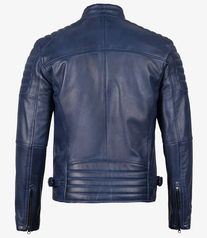 Men's Blue Quilted Lambskin Cafe Racer Jacket