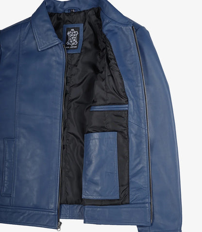 Men's Blue Real Leather Harrington Jacket
