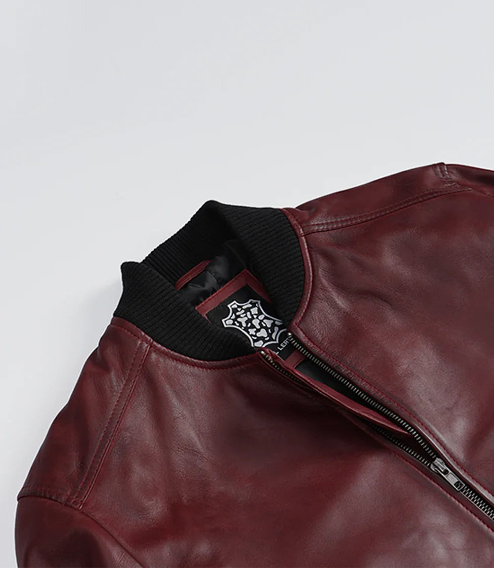 Men’s Burgundy Waxed Leather Flight Bomber Jacket