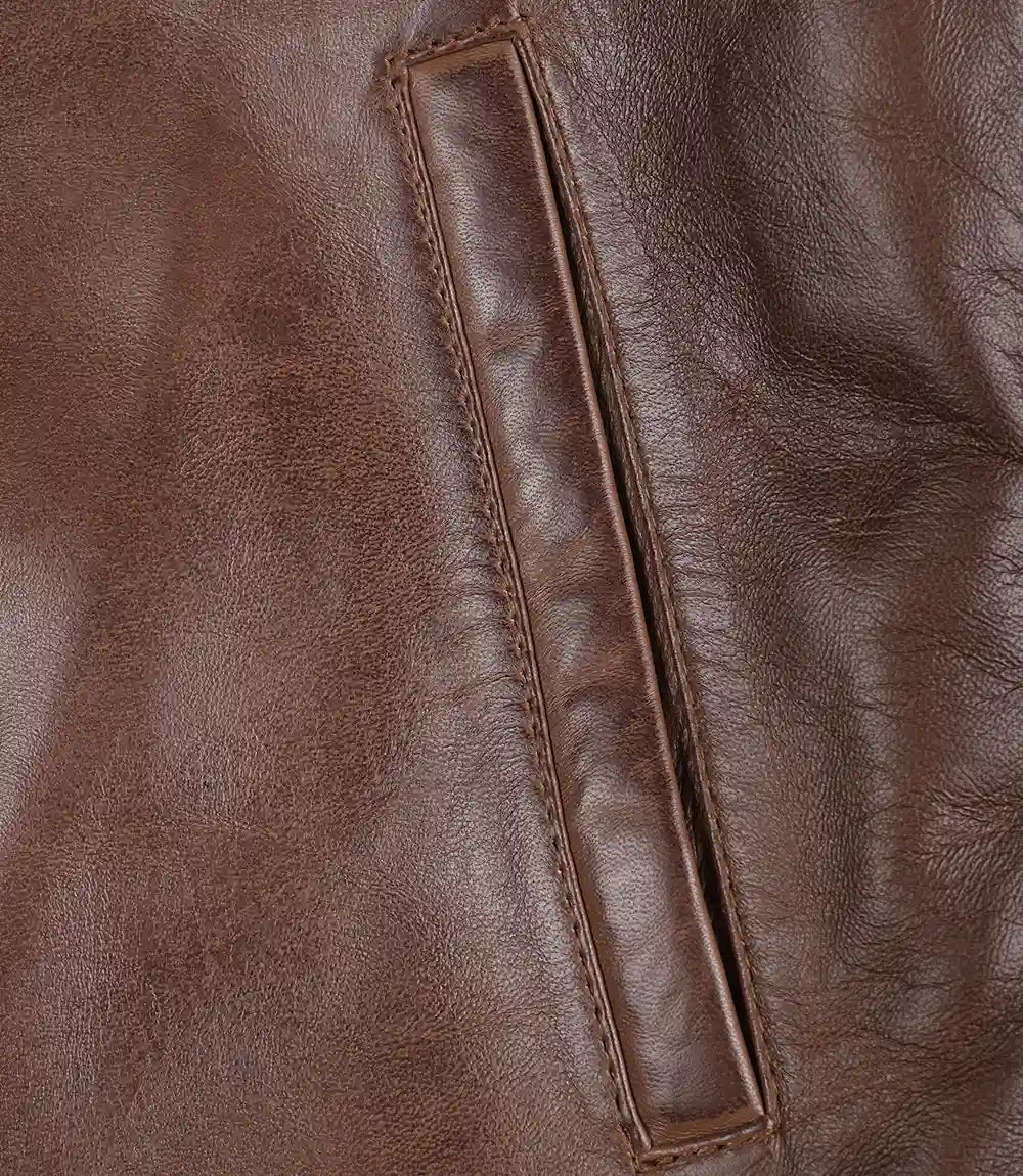 Bickford Men's Cognac Brown Real Leather Biker Jacket