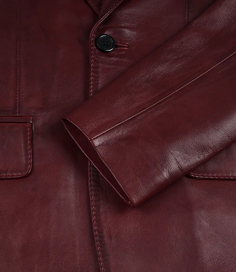 Men's Burgundy Wax Lambskin Leather Blazer