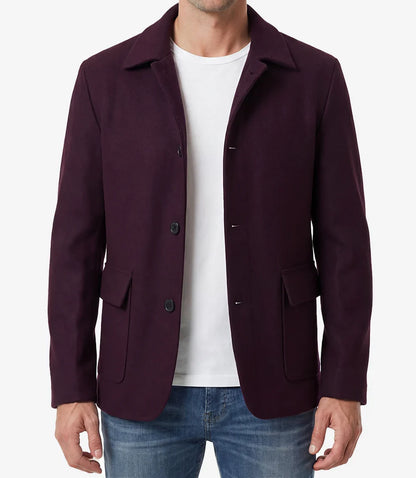Mens Burgundy Wool Utility Jacket