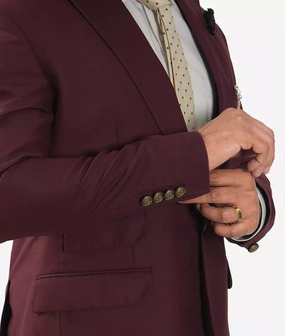 Morgan Men's Slim Fit Peak Lapel 3-Piece Burgundy Suit