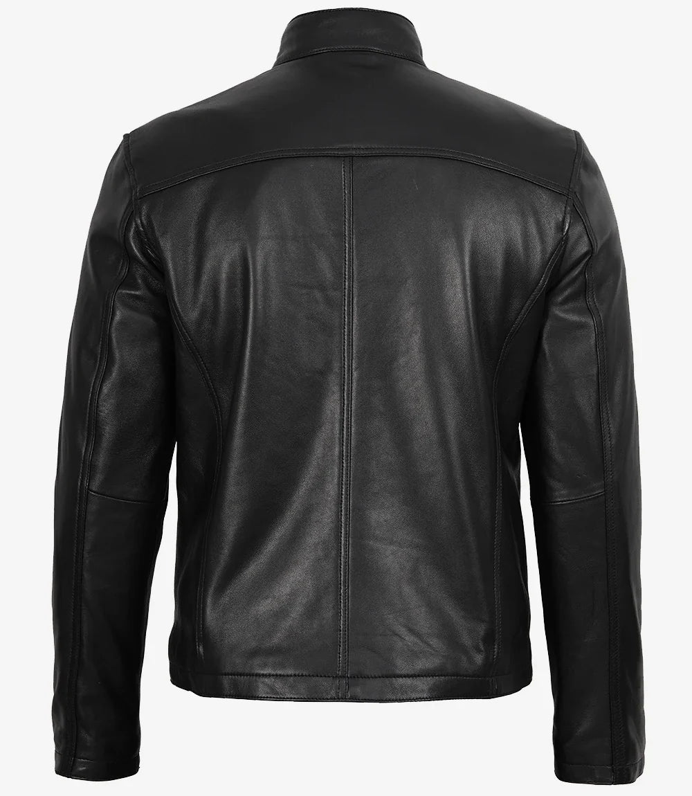 Men's Black Lambskin Cafe Racer Bomber Jacket