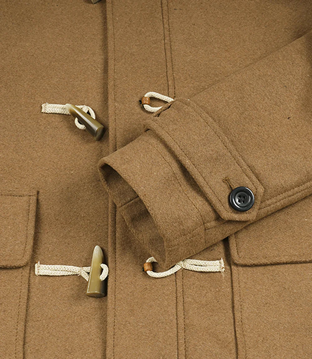 Mens Camel Brown Hooded Duffle Wool Coat