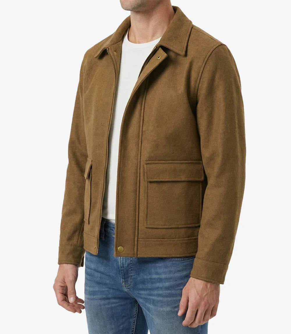 Bradley Mens Camel Brown Wool Utility Jacket