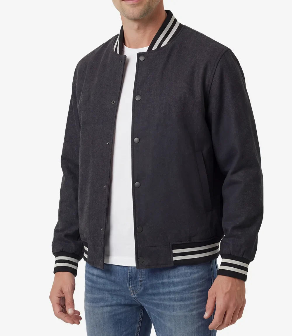Mens Wool Charcoal Grey Varsity Jacket