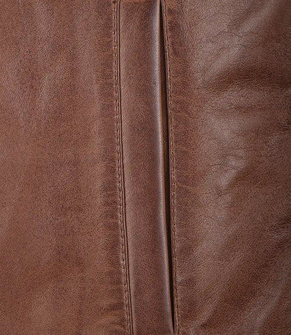 Men's Cognac Brown Leather Shirt Collar Jacket