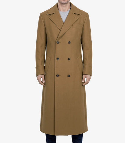 Aaron Mens Camel Brown Double Breasted Wool Coat