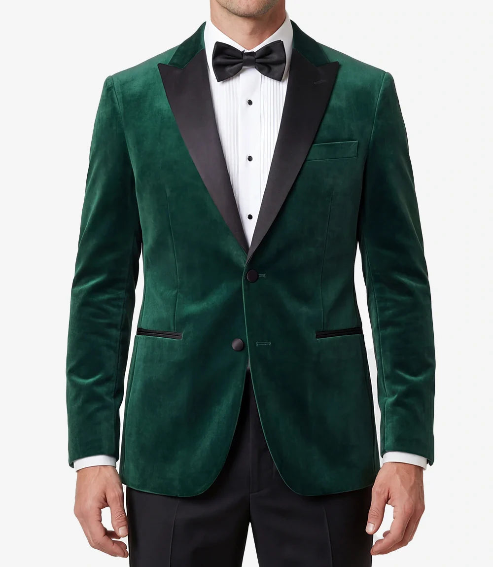 Mens Emerald Green Peak Lapel Velvet Tuxedo