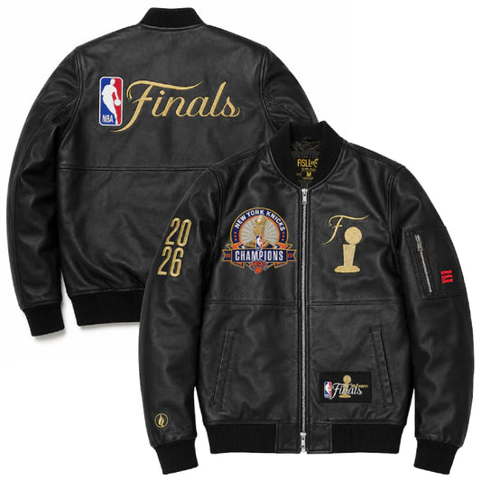 Men's New York Knicks FISLL Black 2026 NBA Finals Champions Team Leather Jacket