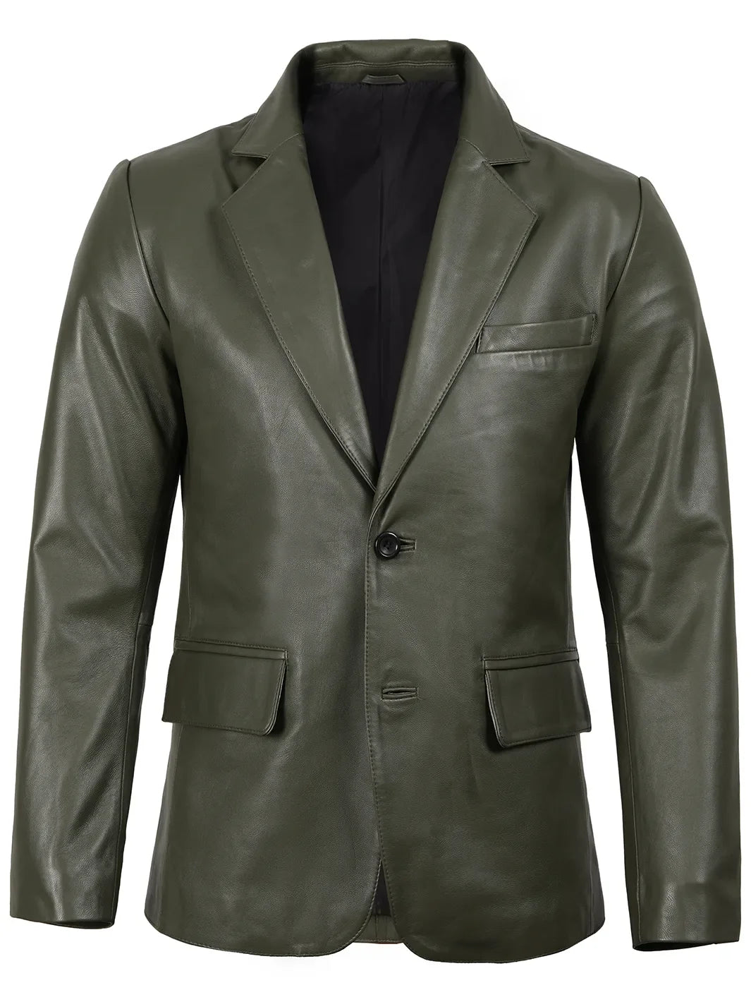 Men's Dark Green Leather Blazer