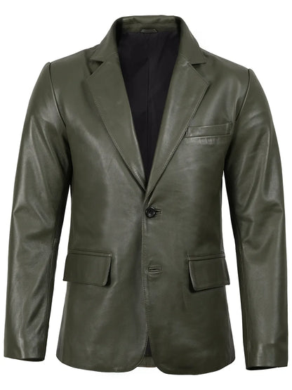 Men's Dark Green Leather Blazer