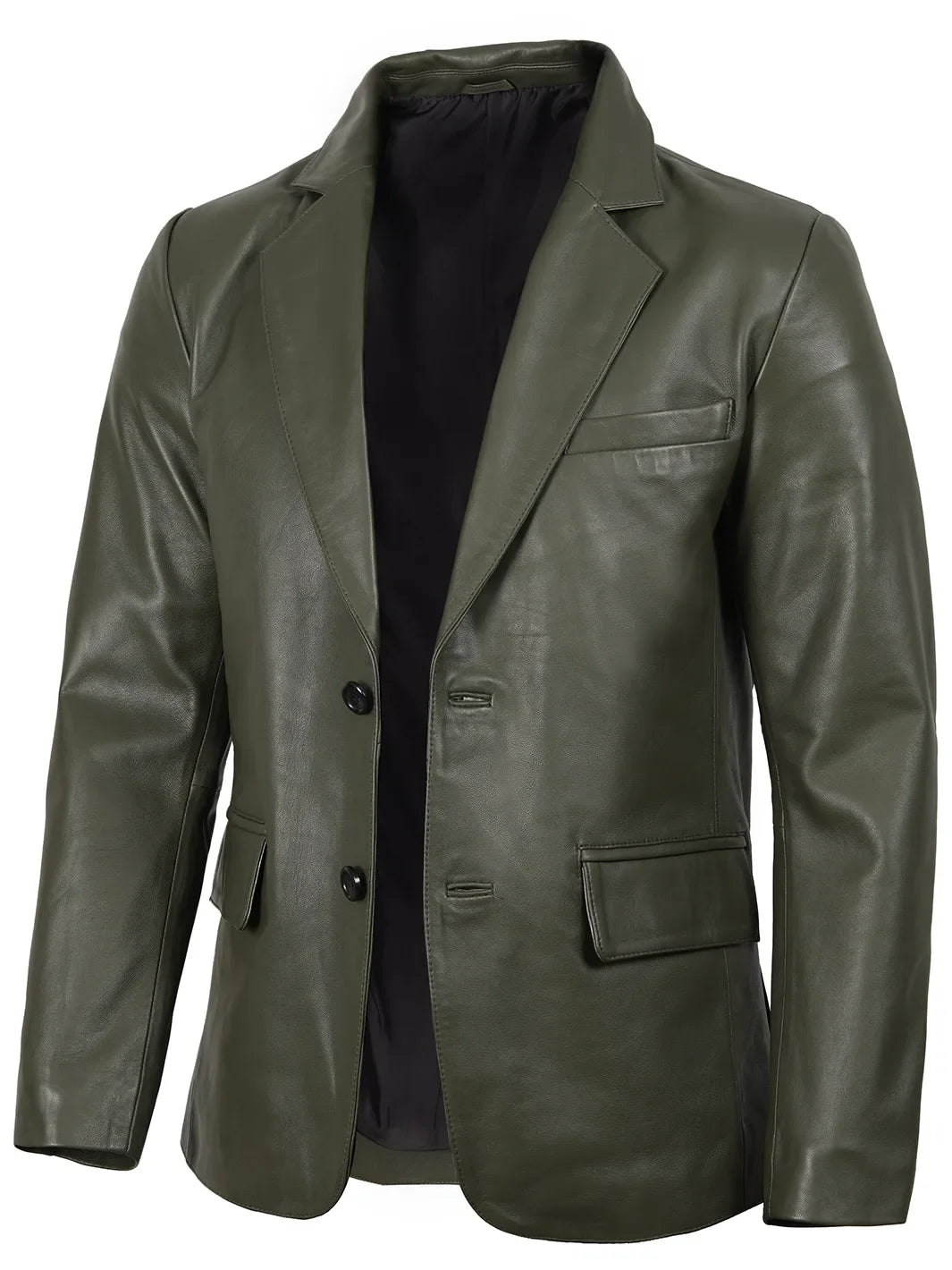 Men's Dark Green Leather Blazer