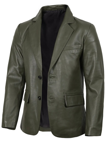 Men's Dark Green Leather Blazer
