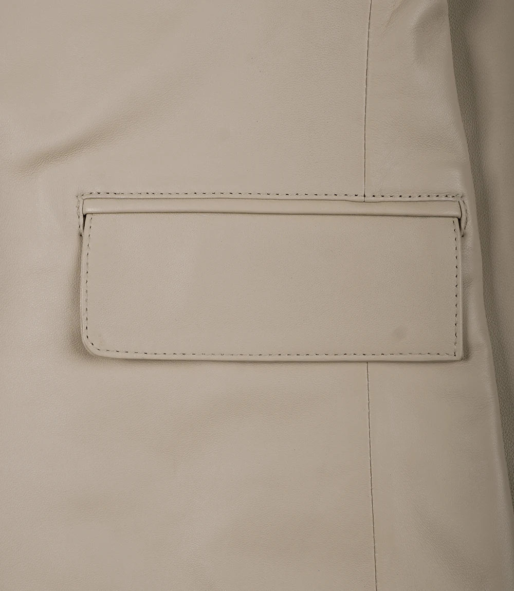 Men's Beige Lambskin Two-Button Leather Blazer