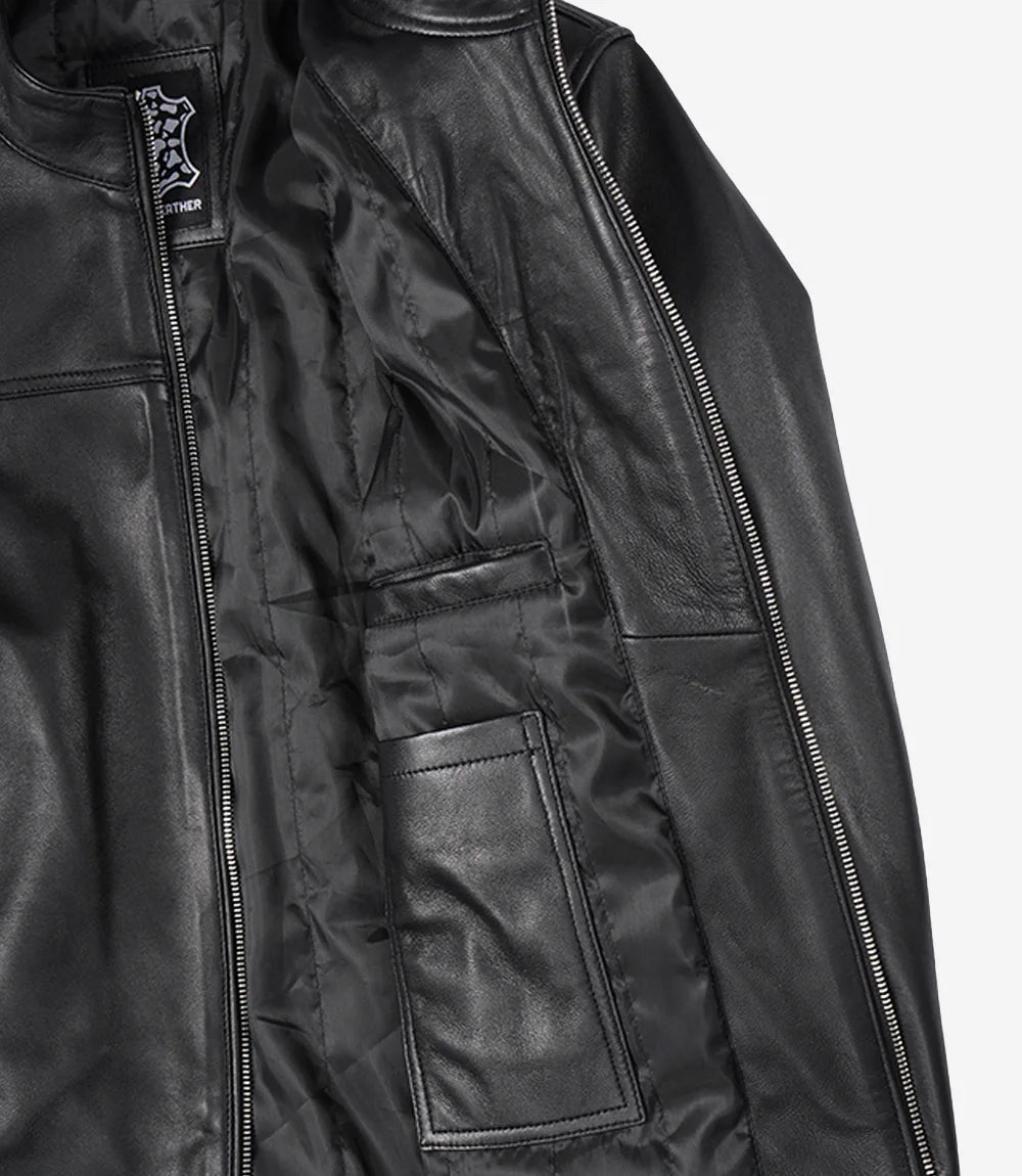 Men's Black Lambskin Cafe Racer Bomber Jacket