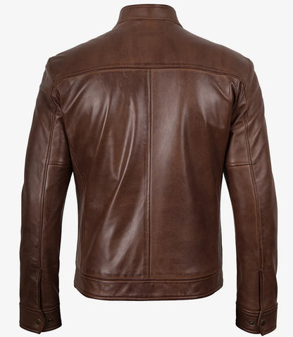 Bickford Men's Cognac Brown Real Leather Biker Jacket
