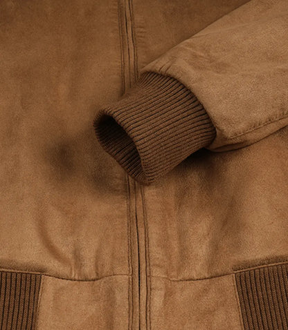 Men's Light Brown Faux Suede Bomber Jacket