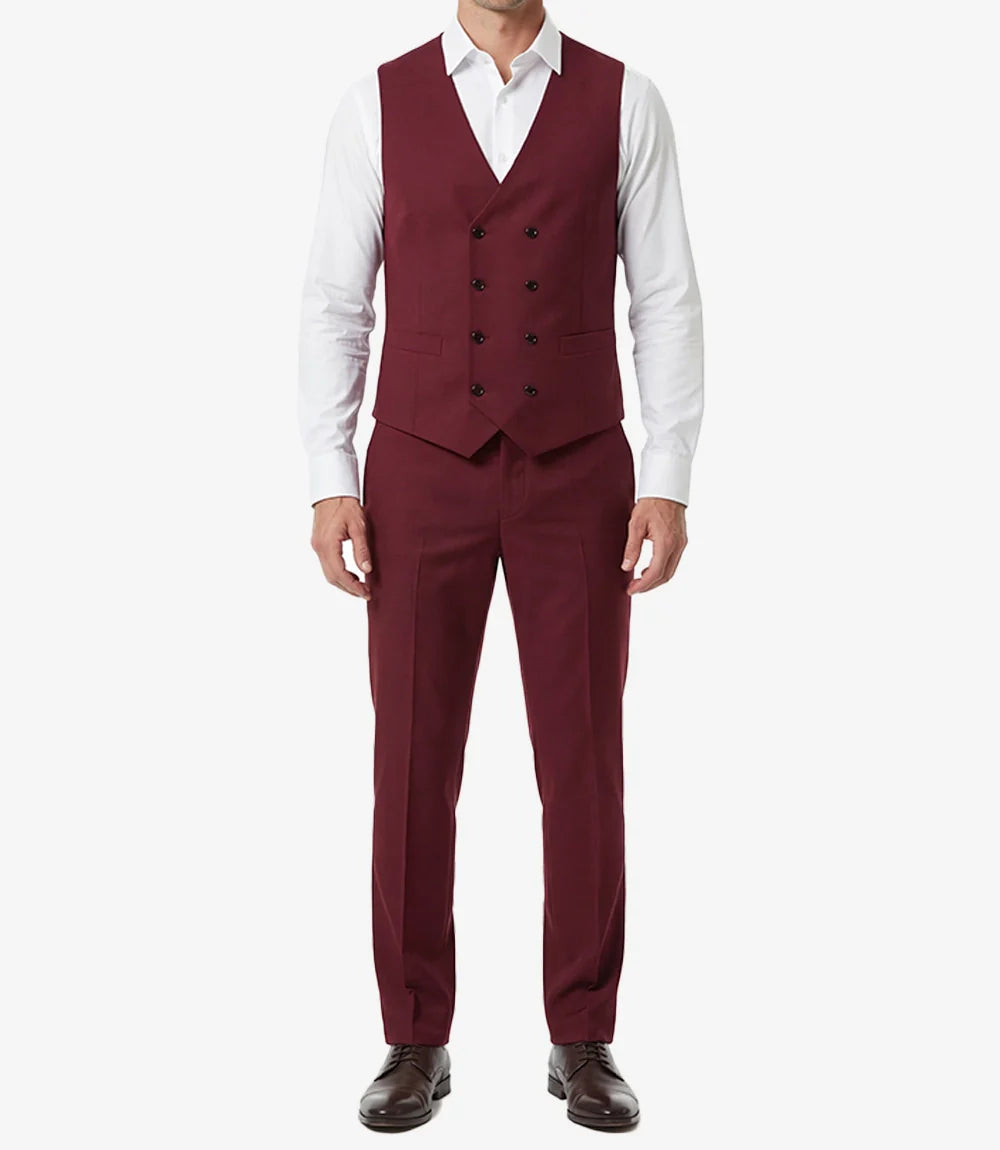 Mens Single Breasted Three Piece Maroon Suit