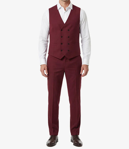 Mens Single Breasted Three Piece Maroon Suit