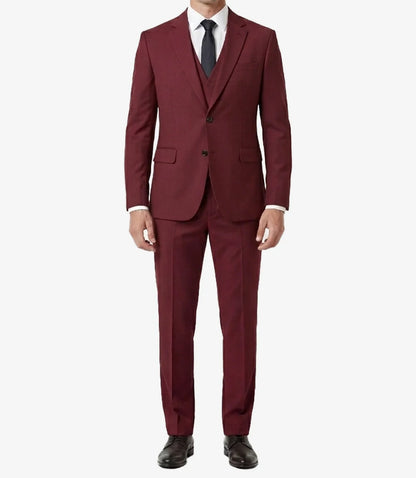 Mens Single Breasted Three Piece Maroon Suit