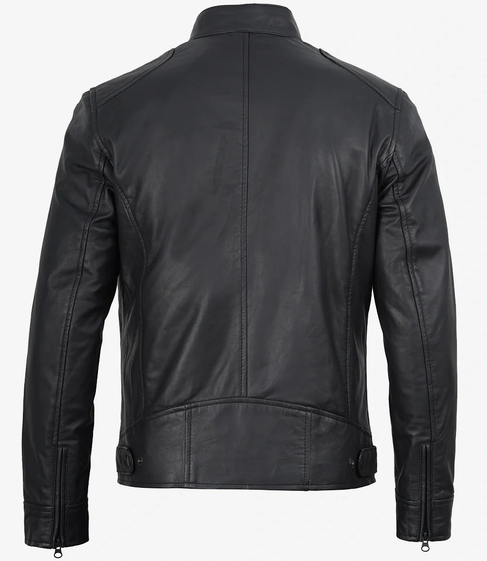 Mens Real Leather Matte Black Jacket - Biker Style