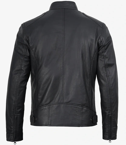 Mens Real Leather Matte Black Jacket - Biker Style