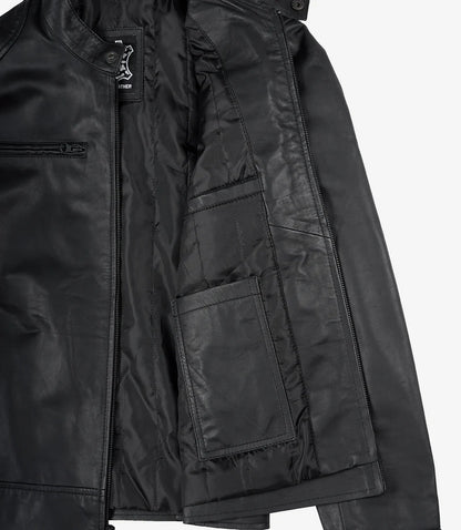 Mens Real Leather Matte Black Jacket - Biker Style