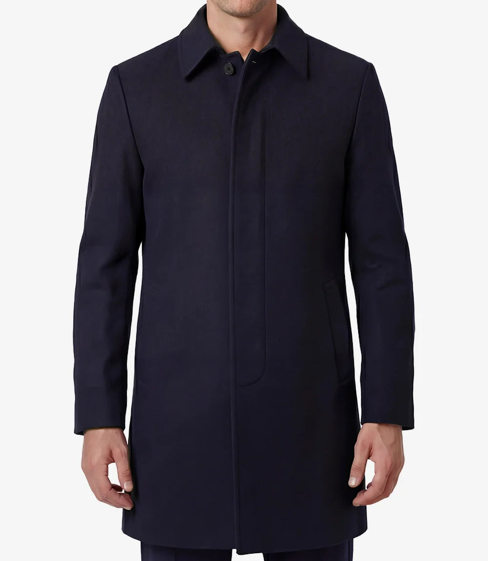 Armando Mens Navy Blue Mid Length Wool Overcoat