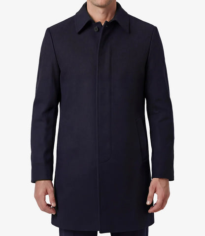 Armando Mens Navy Blue Mid Length Wool Overcoat