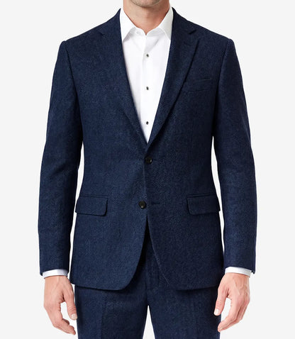 Mens Navy Blue Herringbone Wool Blend 2 Piece Suit