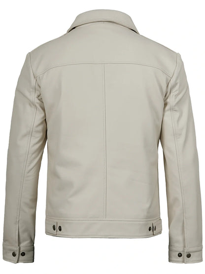 Men Off White Real Leather Harrington Jacket