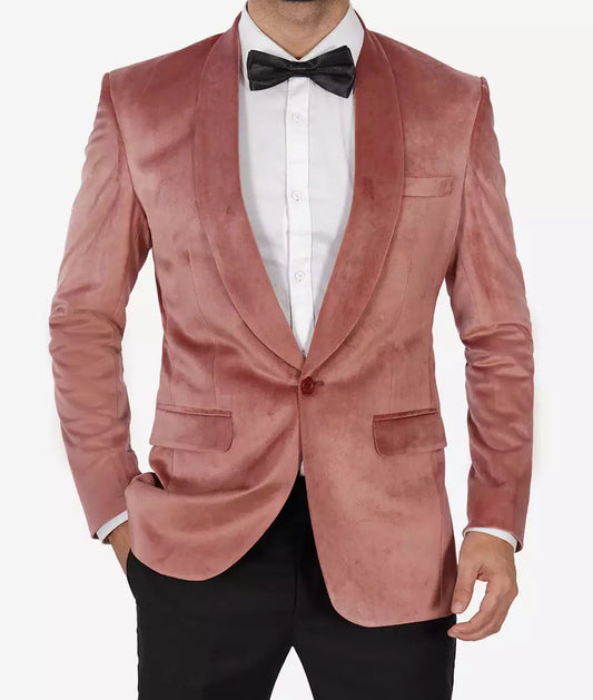 Men's Shawl Lapel Rose Pink Premium Velvet Tuxedo Suit - *Limited Edition*