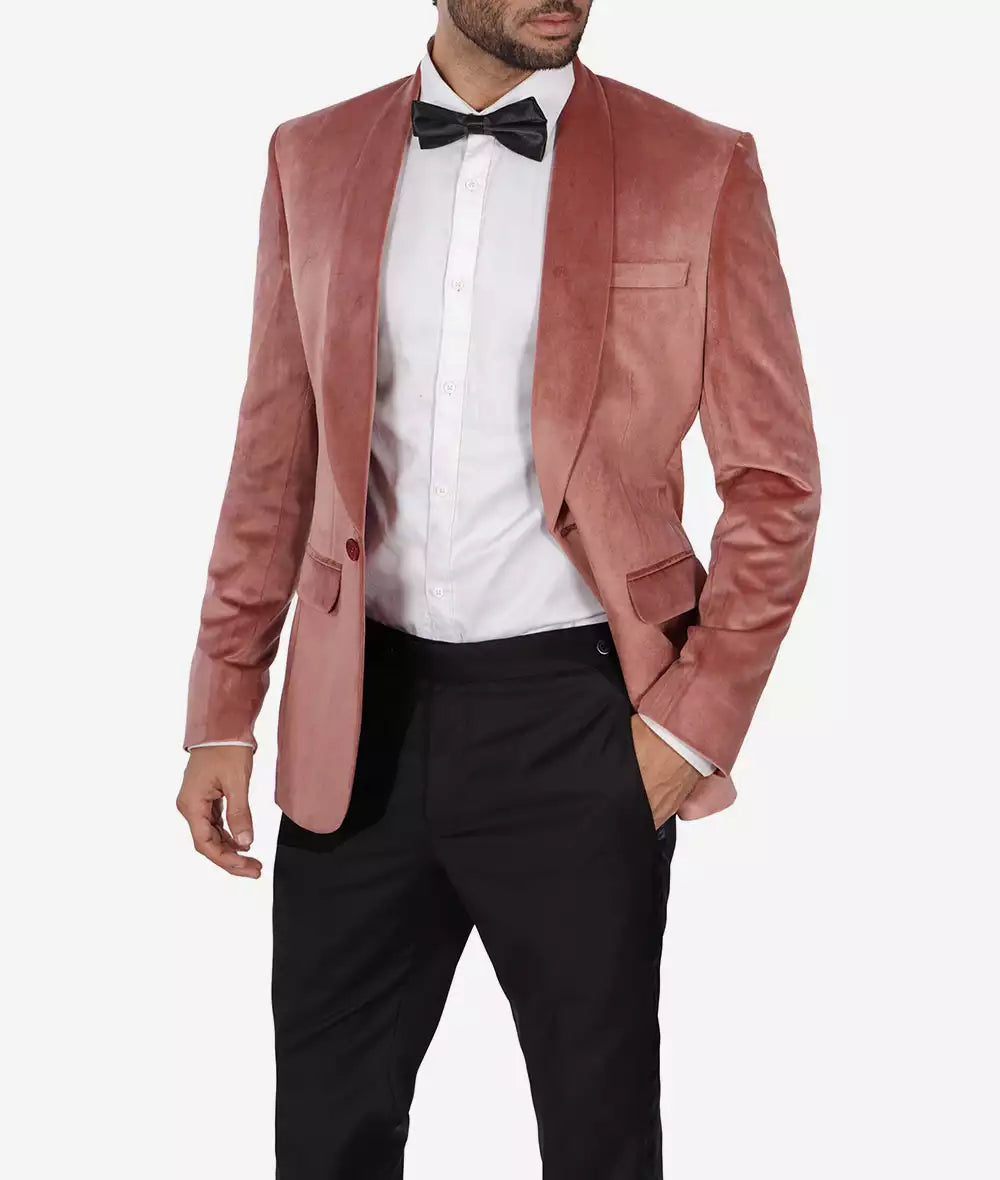 Men's Shawl Lapel Rose Pink Premium Velvet Tuxedo Suit - *Limited Edition*