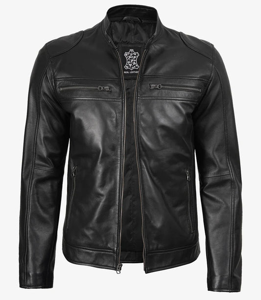 Mens Real Leather Black Biker Style Jacket