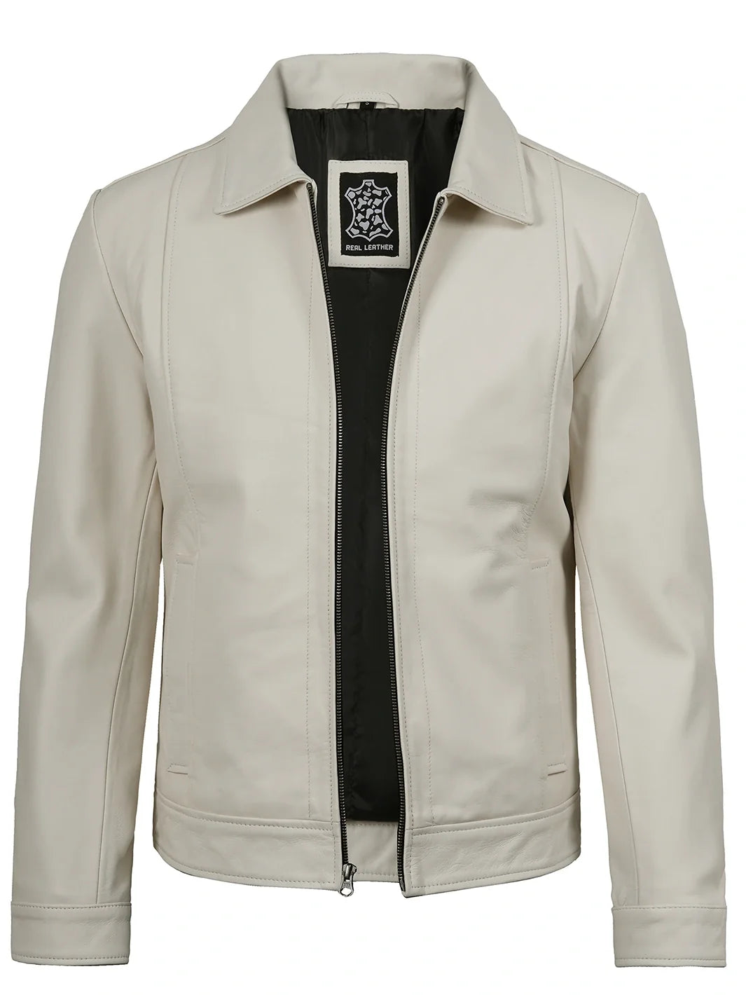 Men Off White Real Leather Harrington Jacket