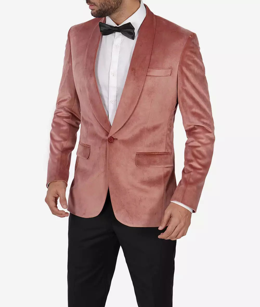 Men's Shawl Lapel Rose Pink Premium Velvet Tuxedo Suit - *Limited Edition*