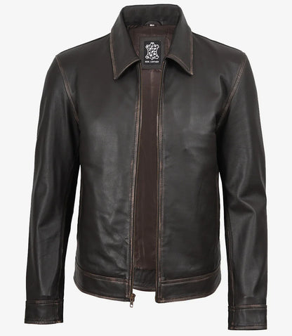 Mike Men's Dark Brown Rub Off Leather Jacket