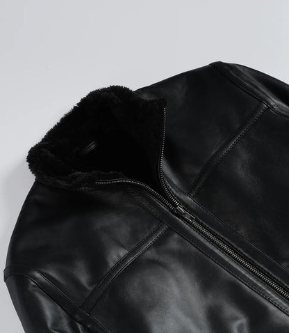 Men’s Black Real Lambskin Leather Jacket with Faux Shearling Lining