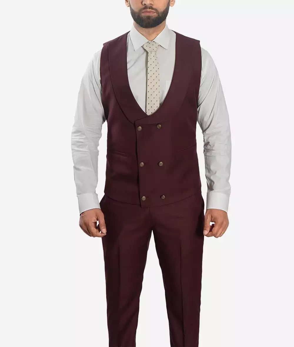 Morgan Men's Slim Fit Peak Lapel 3-Piece Burgundy Suit