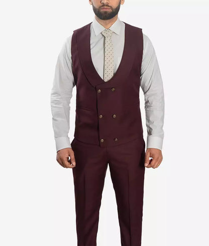 Morgan Men's Slim Fit Peak Lapel 3-Piece Burgundy Suit